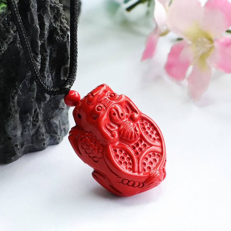 Red Sand Copper Coin Pixiu Pendant with Cinnabar Stone