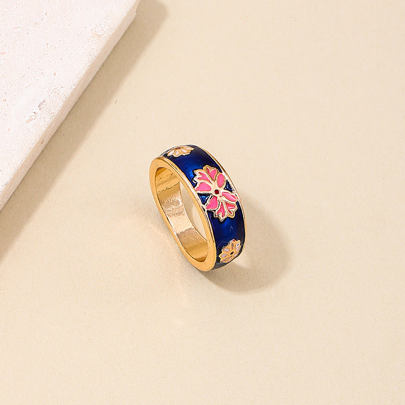 Luxurious Geometric Flower Drop Glaze Ring - Vienna Verve Collection