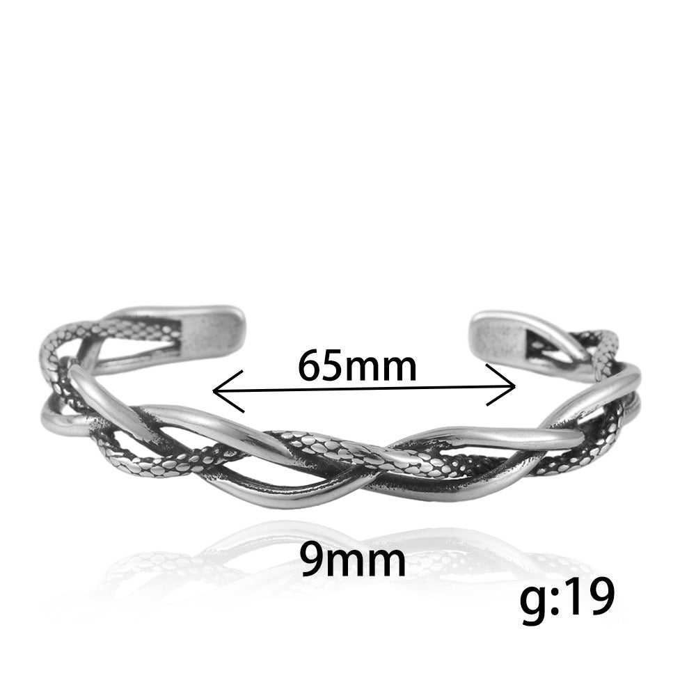 Trendy Men's Titanium Steel Woven Open Bracelet - Elegant Hollow Design for Modern Style