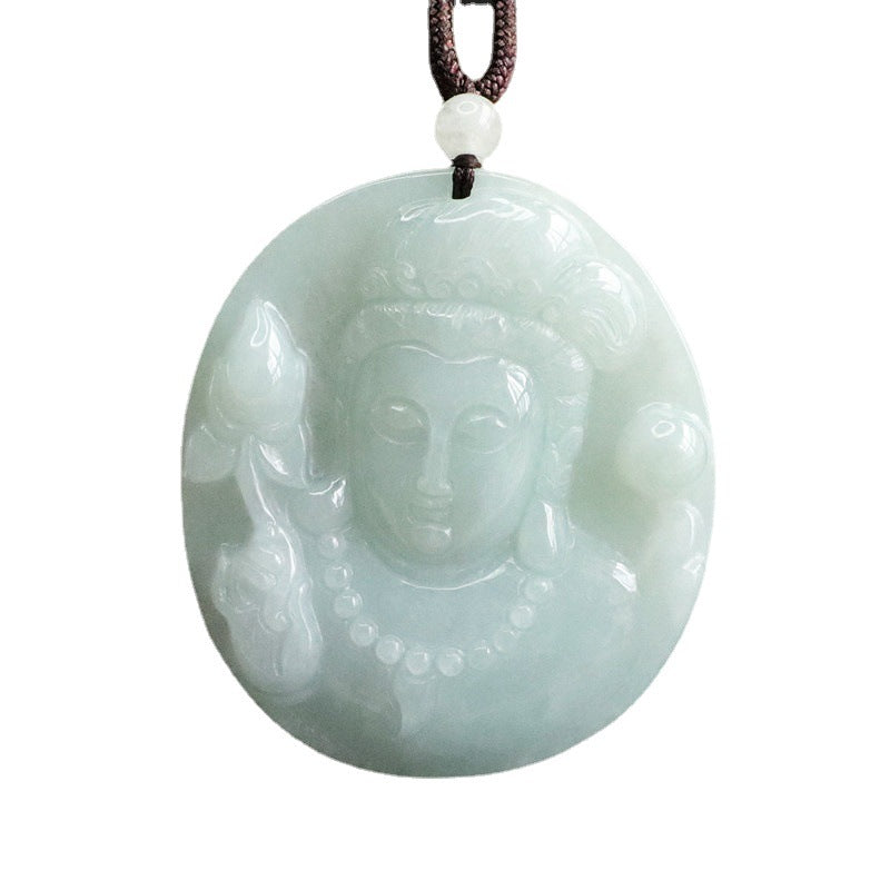 Enchanting Natural Jade Guanyin Avatar Sterling Silver Pendant