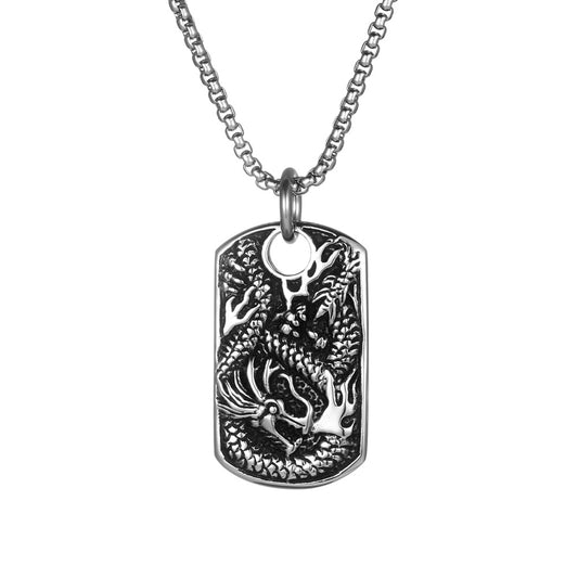 Customizable Retro Zodiac Dragon Men's Titanium Steel Pendant Necklace