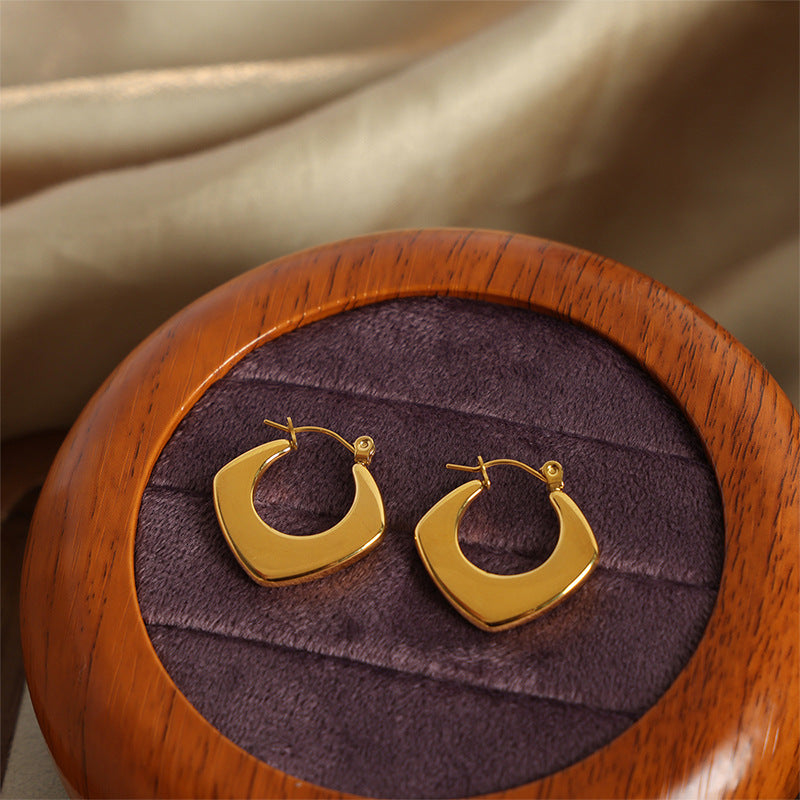 Golden Geometric Earrings - Stylish Titanium Design for Women