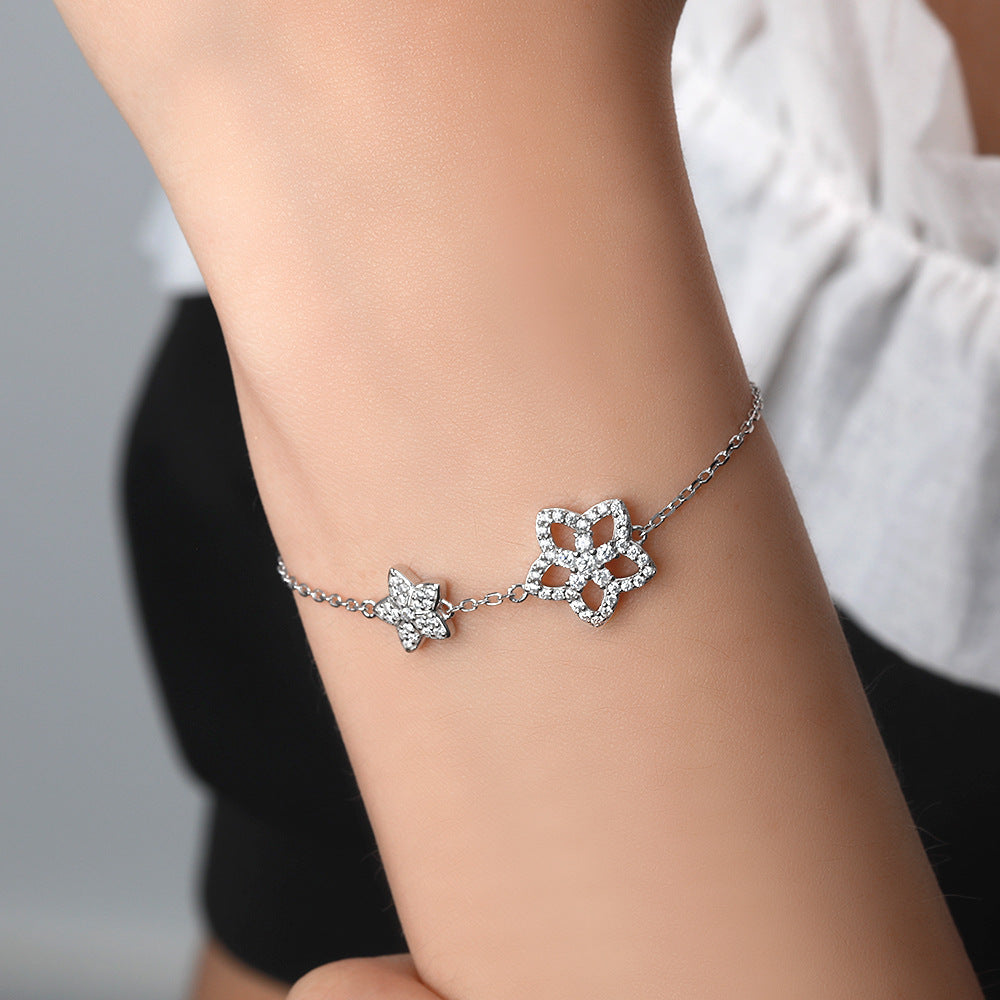 Hollow Full Zircon Star Sterling Silver Bracelet