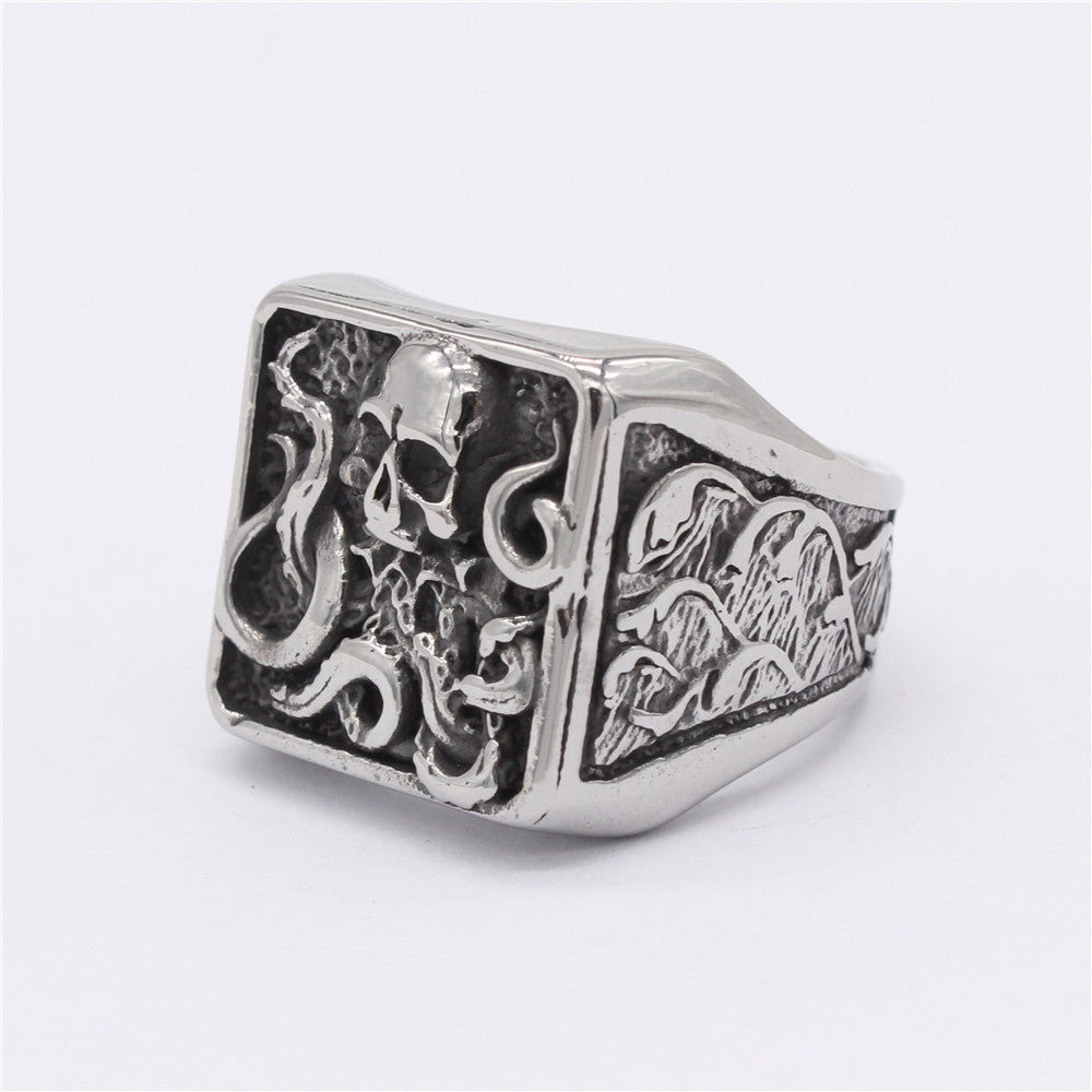 Halloween Octopus Skull Square Titanium Steel Ring for Men