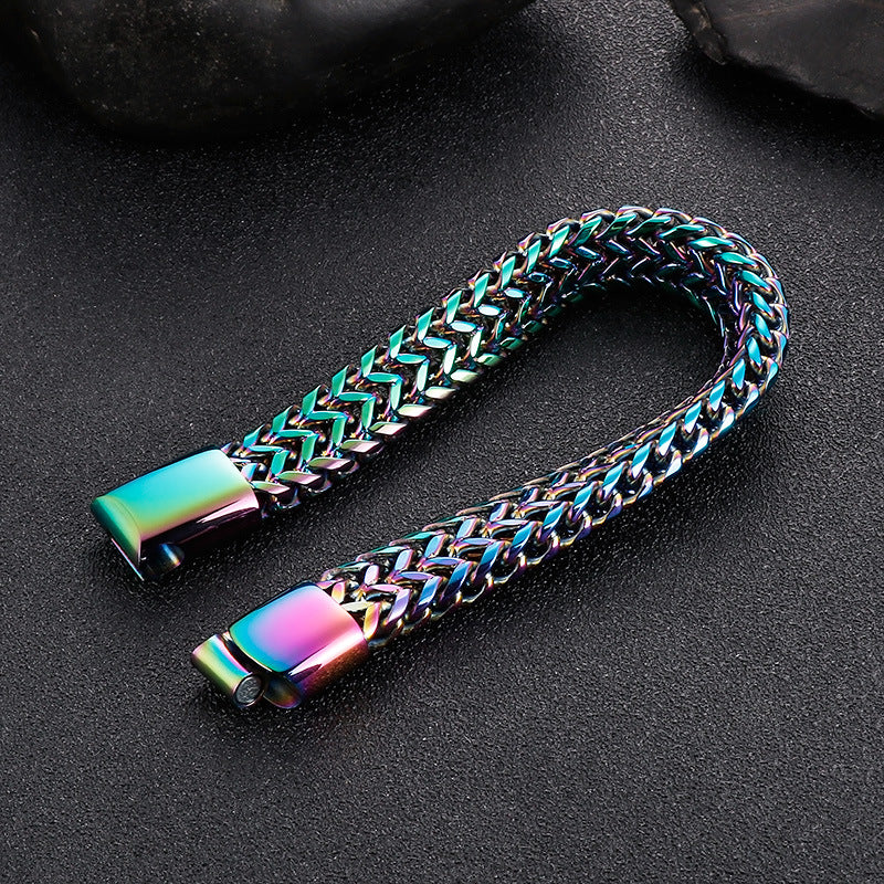 Retro-Inspired Titanium Steel Dual-Row Keel Bracelet for Men – Rock Hip-Hop Personality with Front and Back Chain Design