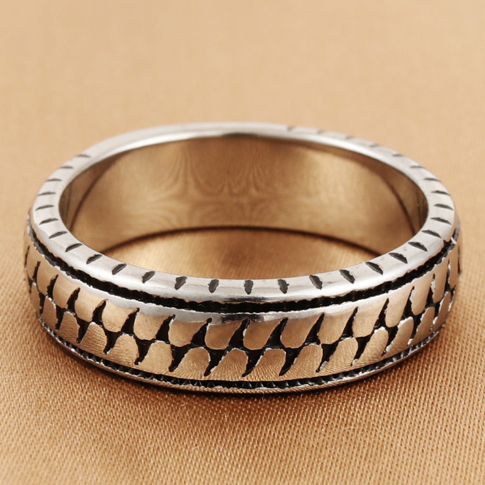 Personalized Retro Trendy Titanium Steel Pattern Ring for Men - European and American Jewelry Accessories