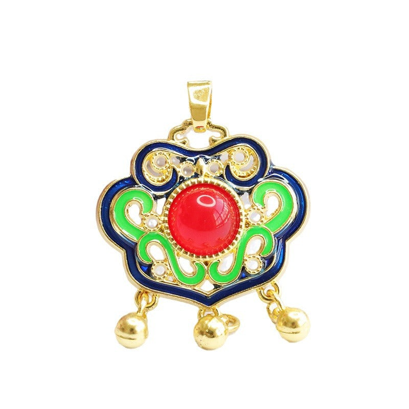 Natural Red Agate Chalcedony Enamel Colored Ruyi Lock Pendant