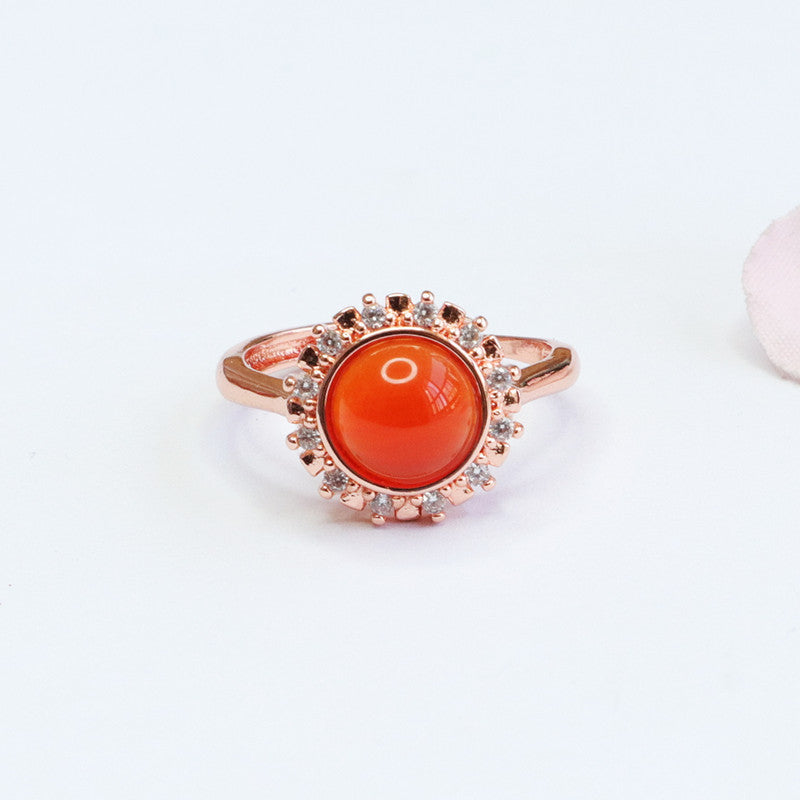 Sunlight Spark Agate Ring with Zircon Accent