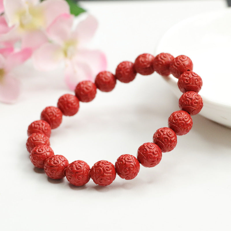 Red Sand and Cinnabar Stone Sterling Silver Bracelet