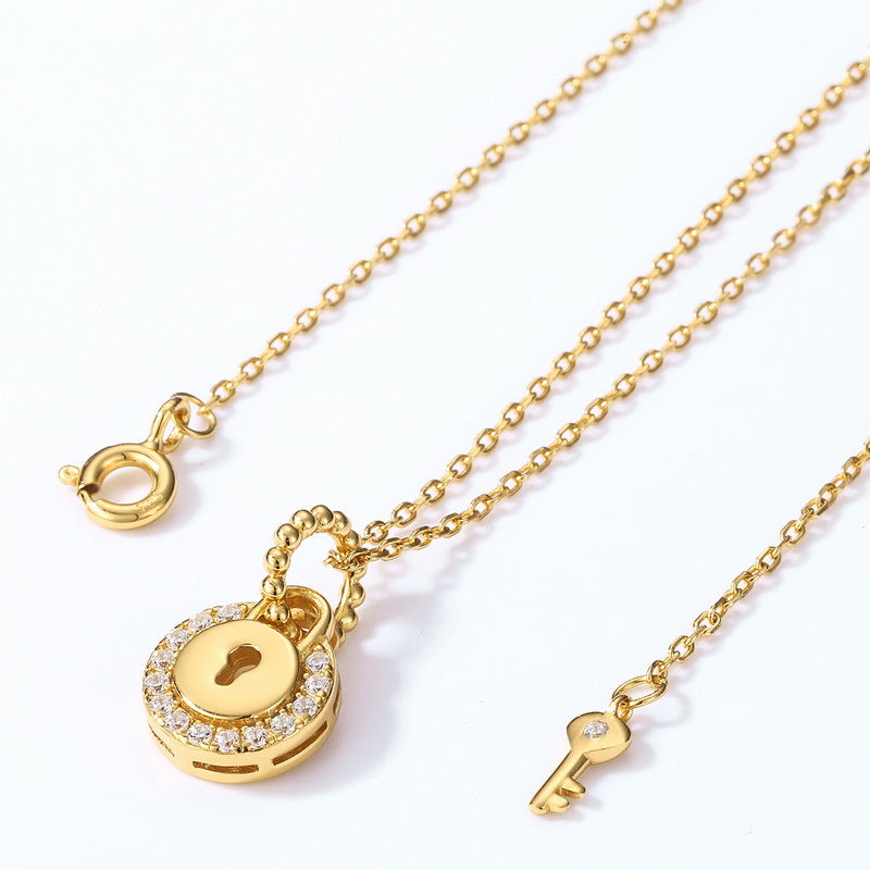 Circular Lock Pendant Zircon Sterling Silver Necklace