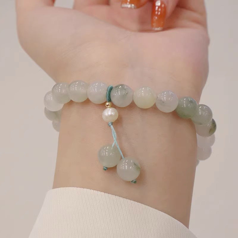 Tianshan Jade Bracelet with 8mm Beads - Sterling Silver Jewelry for Girlfriends