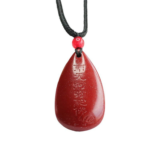 Vermilion Sand Amitabha Buddha Water Droplet Pendant with Cinnabar Stone