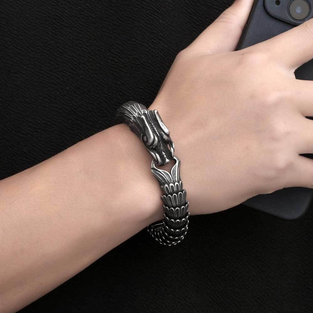 Titanium Steel Dragon Scale Bracelet for Men - Retro European and American Design