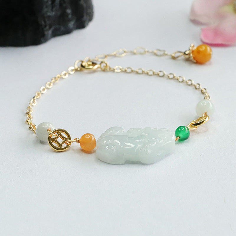 Fortune's Favor Sterling Silver Jade Bracelets with Pixiu Copper Cash