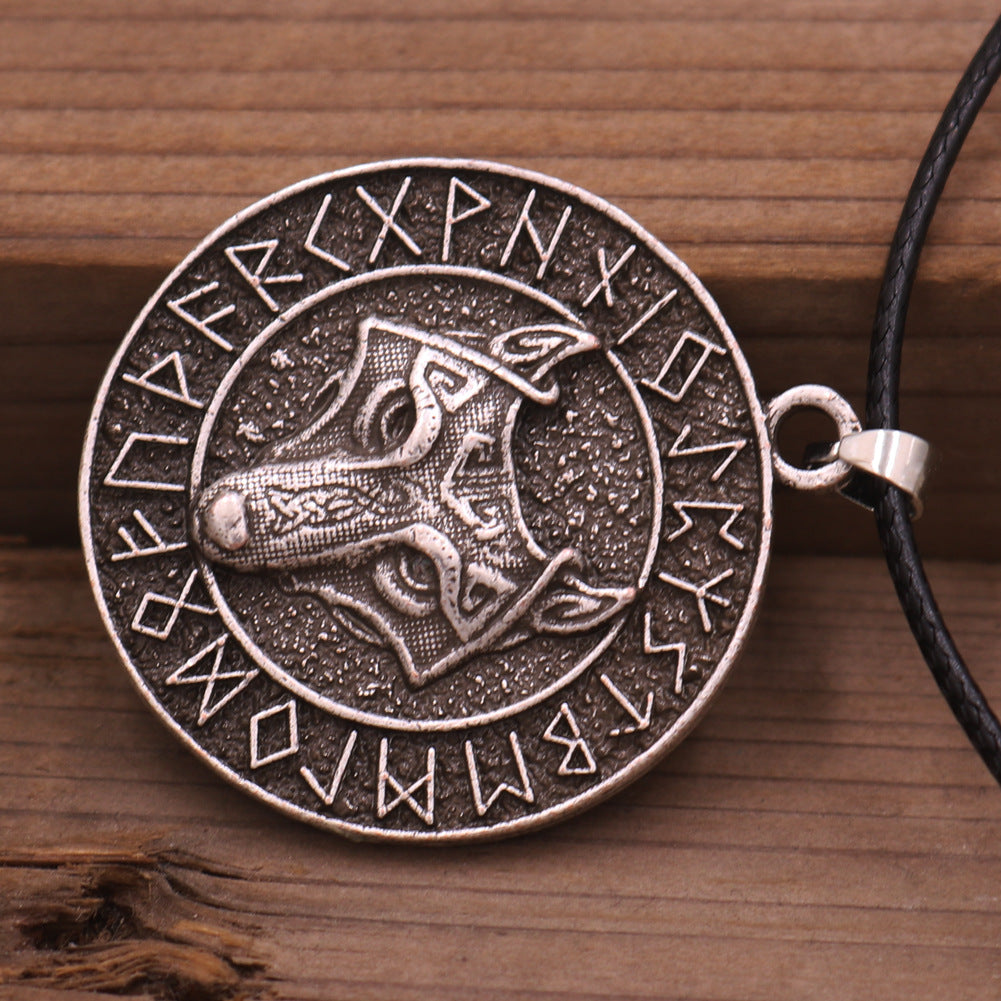 Viking Odin Wolf Head Necklace with Runaven Talisman - Men's Alloy Jewelry