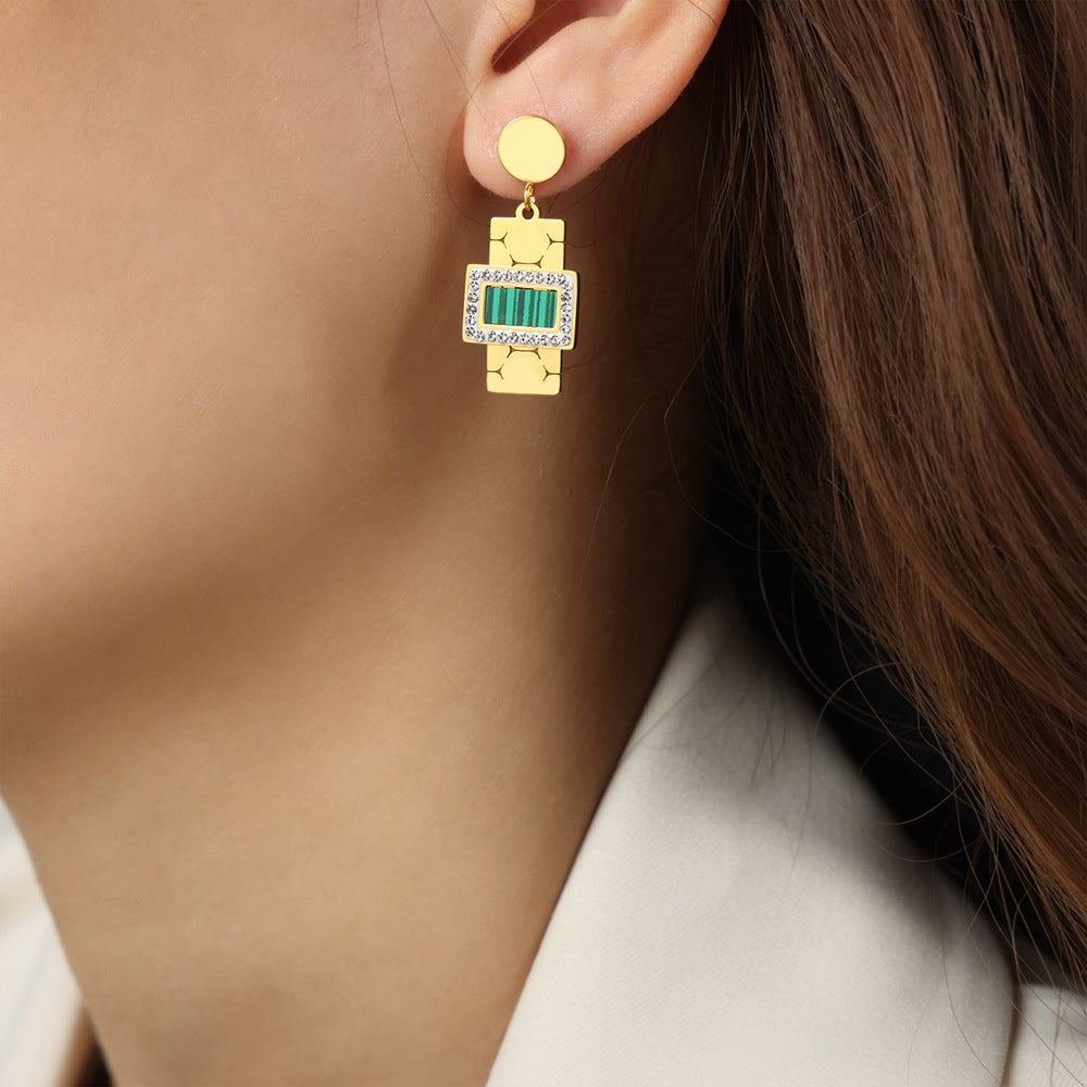 Golden Geometric Square Pendant Earrings for Women