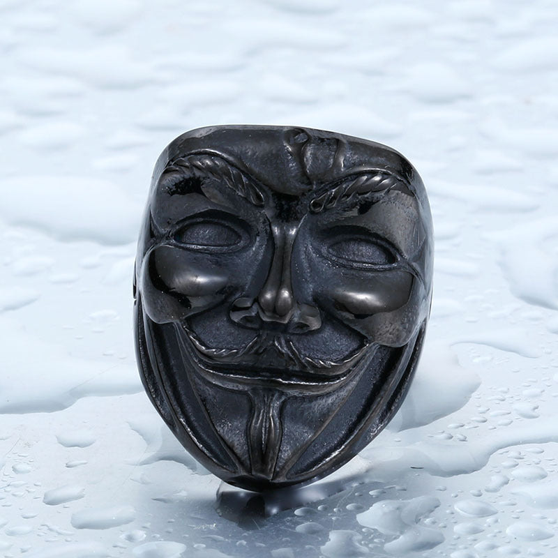 Vendetta Clown Mask Men's Titanium Steel Ring - Unique Stainless Steel Jewelry for Men