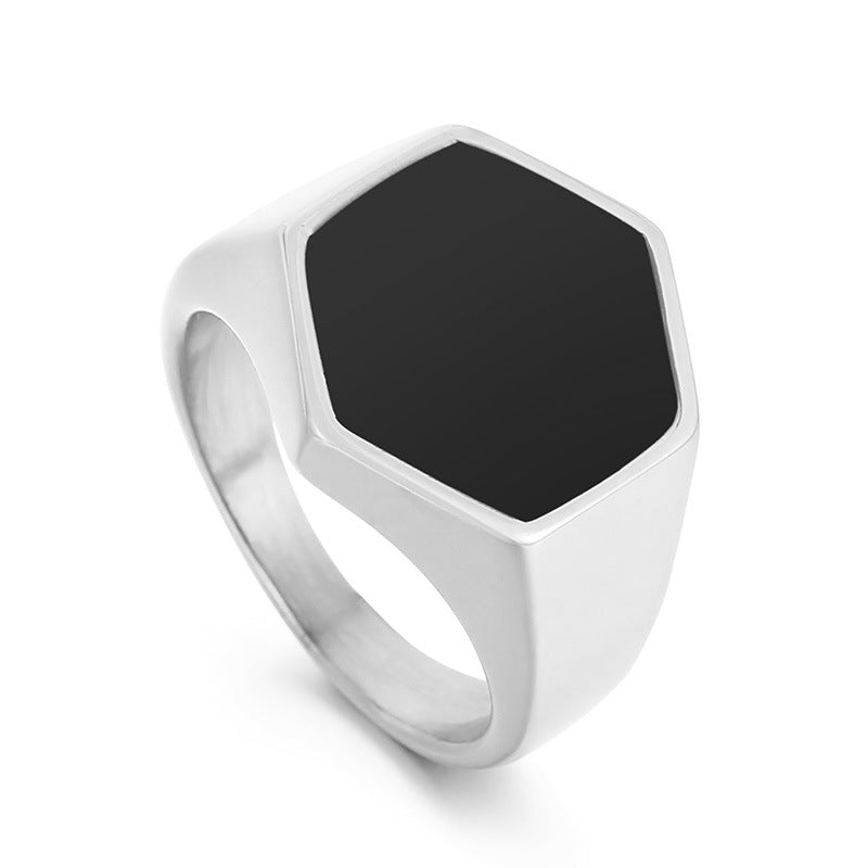 Sleek Black Hexagonal Stainless Steel Ring for Men – A Trendy Statement Piece