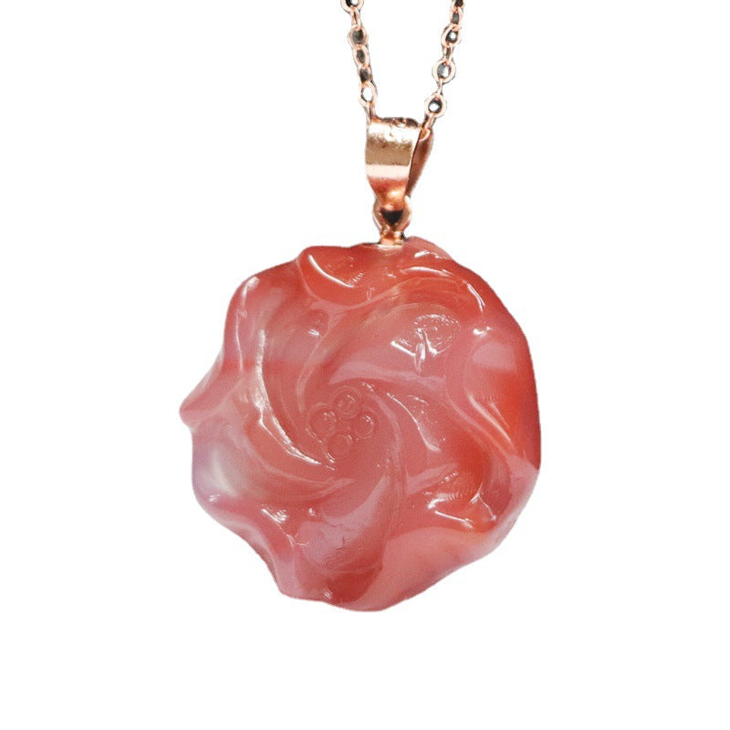 Silver Rose Gold Agate Necklace with Sterling Silver Pendant