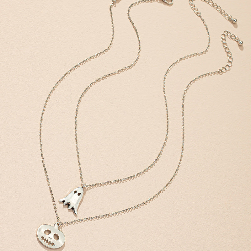 Festive Pumpkin Ghost Necklace Set with Hip-Hop Sweater Chain - Vienna Verve Collection