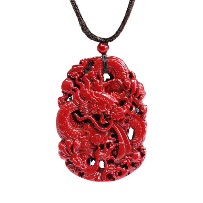 Vermilion Sand Pendant with Intricate Purple Gold Sand Dragon Carving