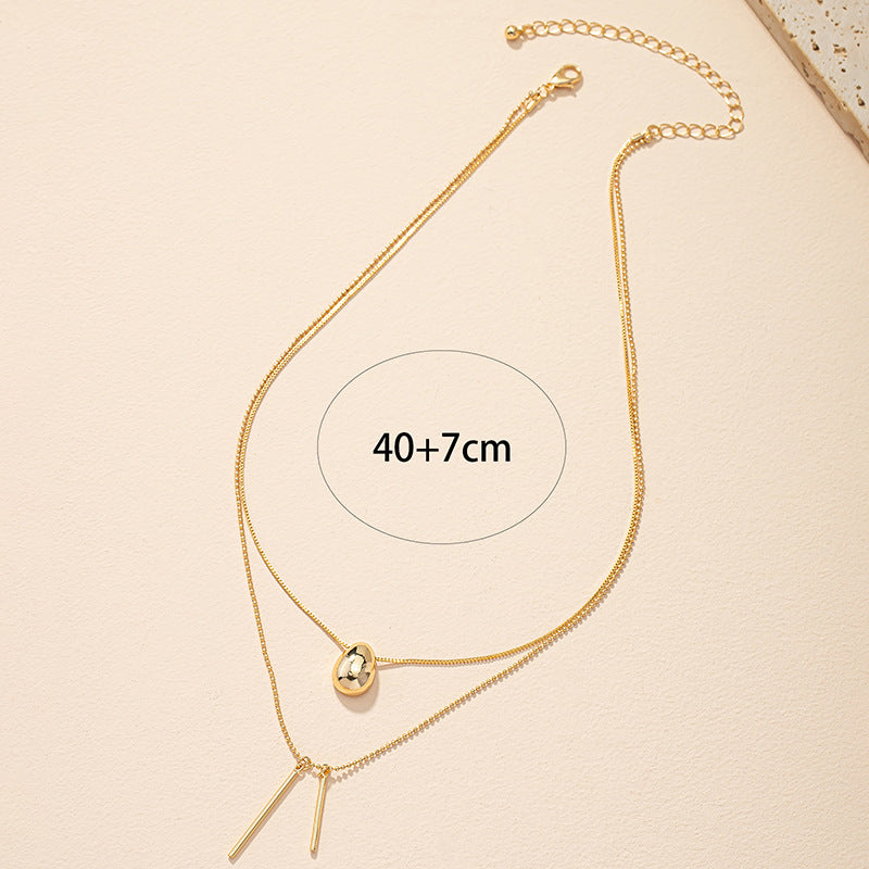 Water Droplet Pendant Necklace with Double Layers - Korean Style Collarbone Chain for Women