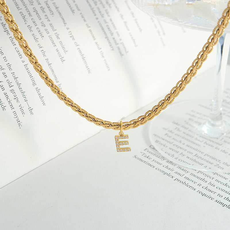 26 English Letters Zircon Pendant Keel Chain Trend Necklace with Geometric Creativity