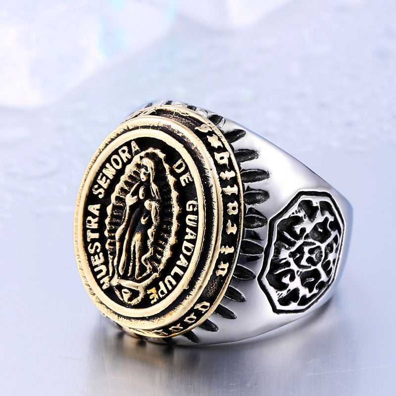 Vintage Virgin Mary Men's Ring in Titanium Steel - Personalized Stainless Steel Handcrafted Jewelry for Men