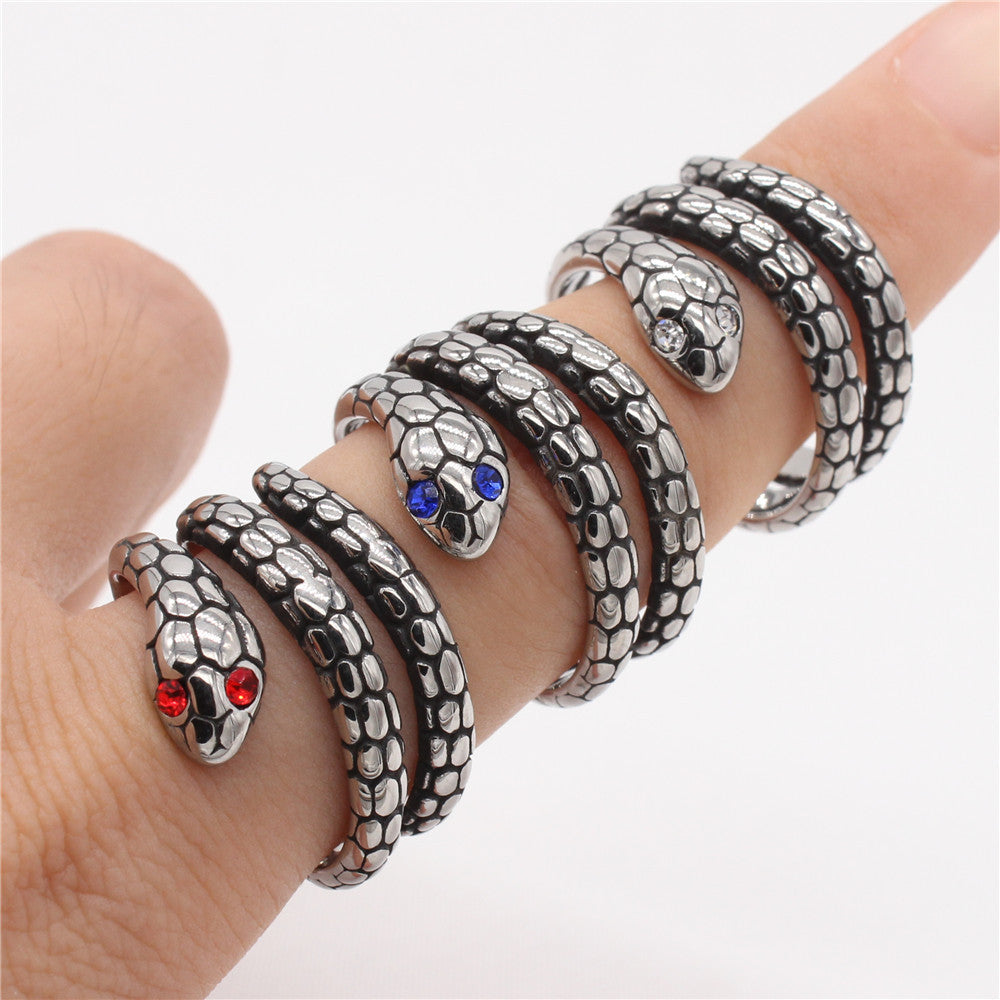 Retro Fashion Snake Titanium Steel Ring for Men