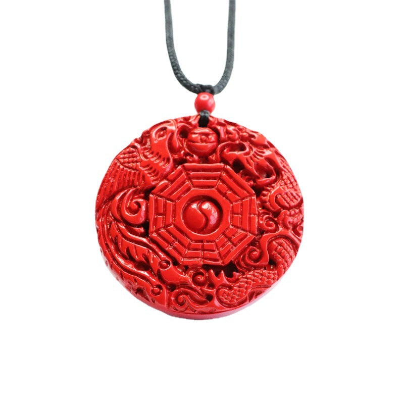 Red Sand Cinnabar Dragon and Phoenix Harmony Pendant