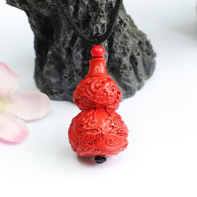 Dragon Carved Gourd Vermilion Sand Pendant with Red Sand Jewelry