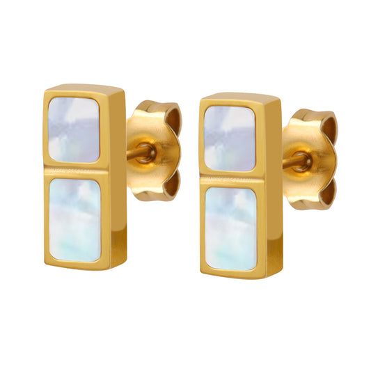 Square White Seashell Earrings with Titanium Steel Gold-Plated Accent