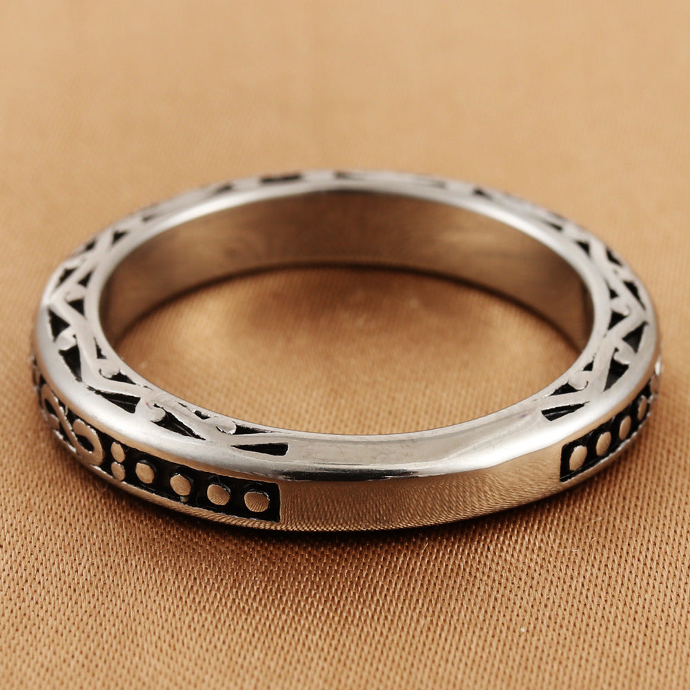 Titanium Steel Retro Pattern Ring for Men - Personalized Rattan Flower Design Accessories