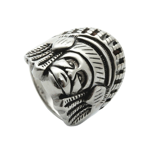 Retro Hipster Punk Titanium Steel Head Ring for Men - Unique Stainless Steel Indian Design from Manufacturer