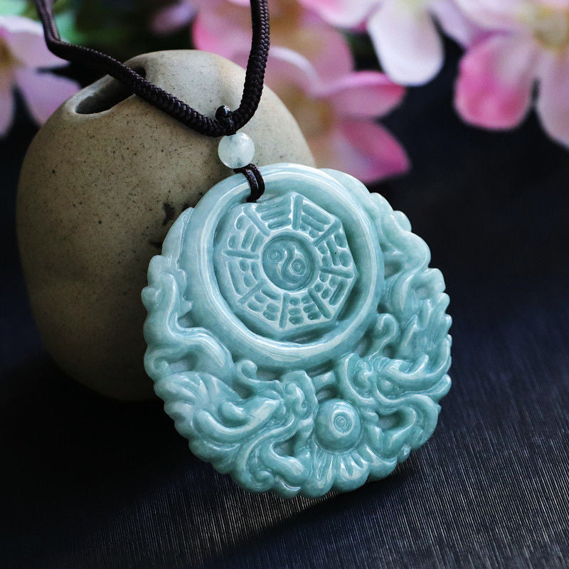 Jade Double Dragon Bagua Pendant Necklace with Fortune's Favor