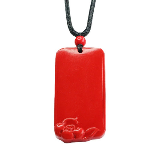 Cinnabar Pendant, Red Sand Lotus, Rectangle Brand Pendant