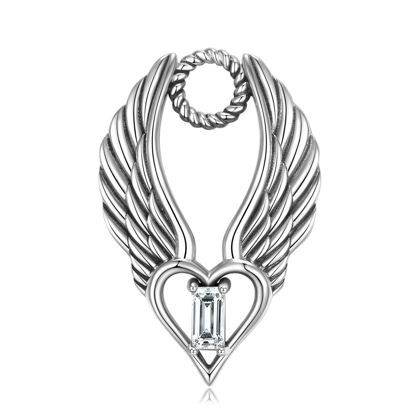 Heart and Wings with Zircon Silver Necklace