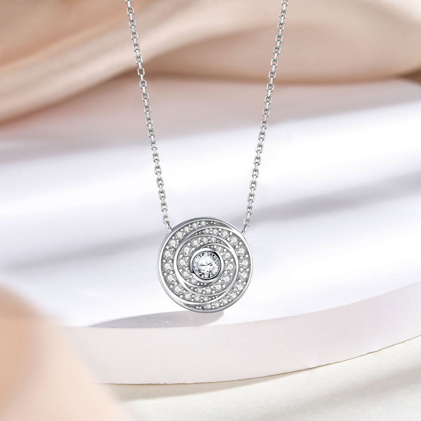 Circular Vortex Zircon Sterling Silver Necklace