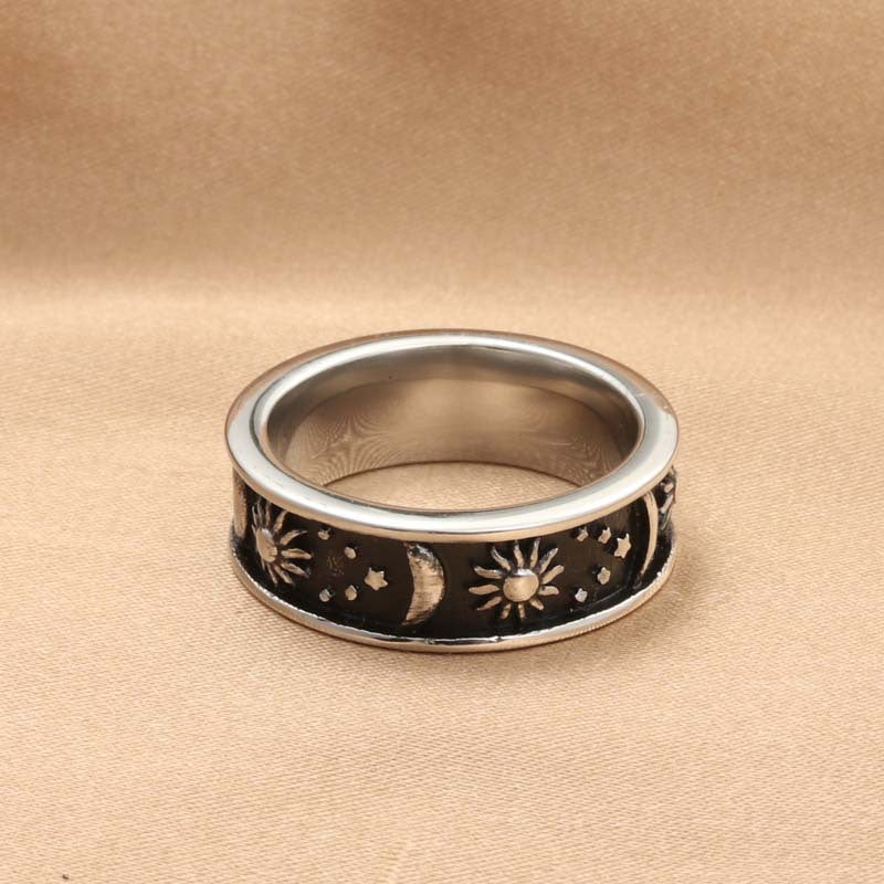 Titanium Steel Cosmic Star and Moon Ring - Retro Men's Jewelry Accessory