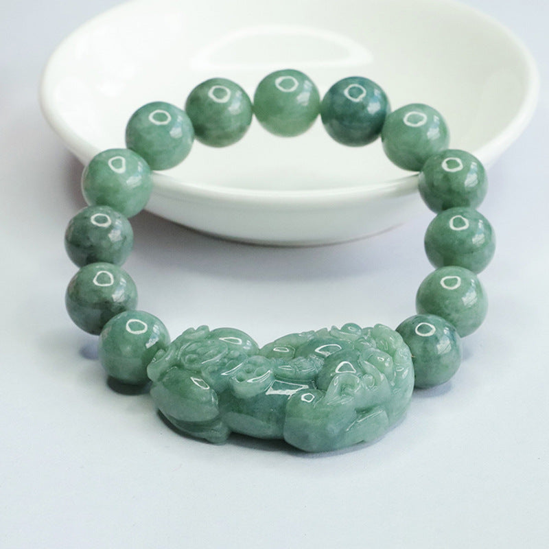 Fortune's Favor Sterling Silver Jade Bracelet with Pixiu Charm