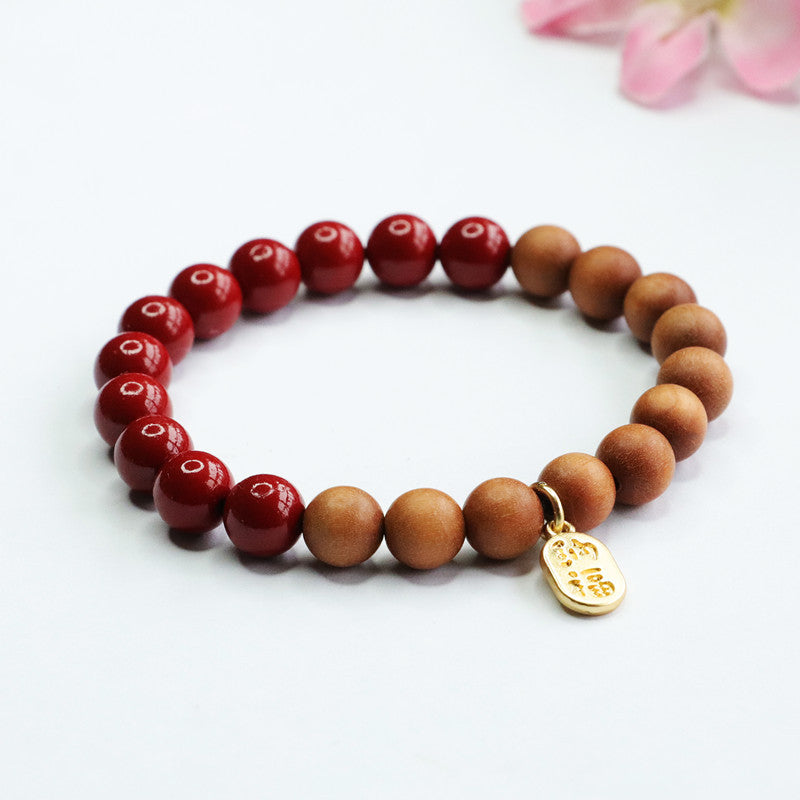 Fortune's Favor Sterling Silver Bracelet with Cinnabar Stone and Taxus Wood