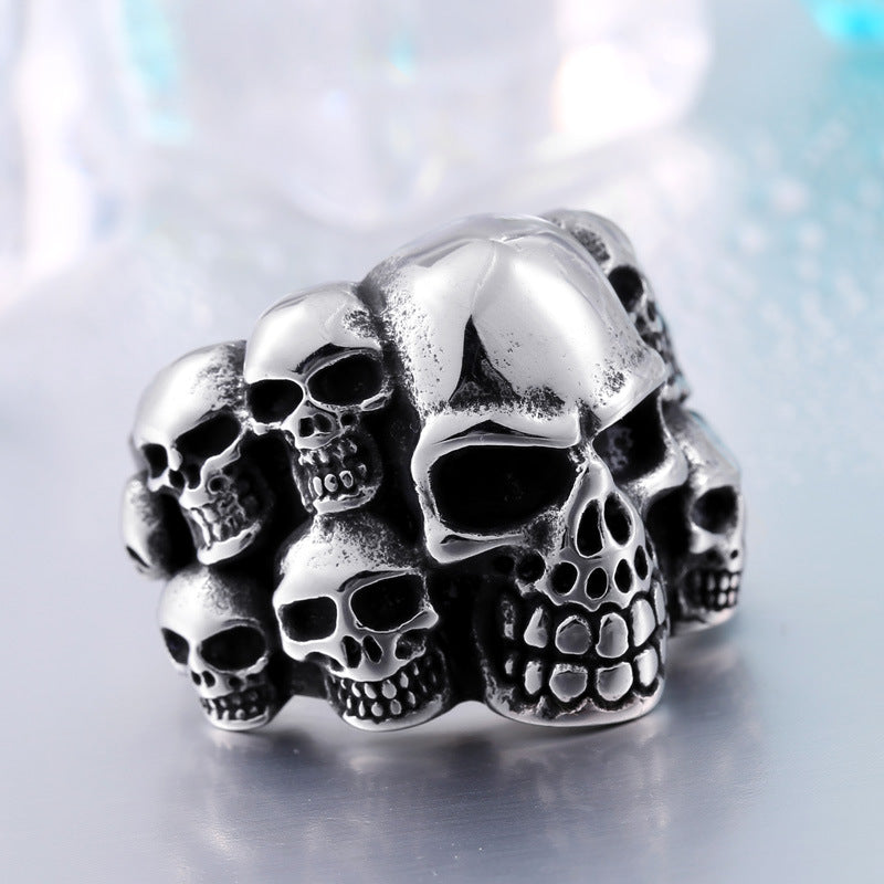 Personalized Retro Skull Ring in Titanium Steel for Men - Wholesale Punk Style Jewelry