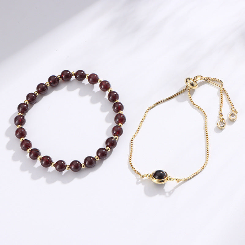 Exquisite 14k Gold-Plated Natural Wine Red Garnet Bracelet for Women with Unique Design