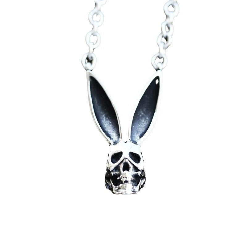 Vintage-Inspired Skull and Rabbit Ear Titanium Steel Necklace for Men, Unique European American Jewelry