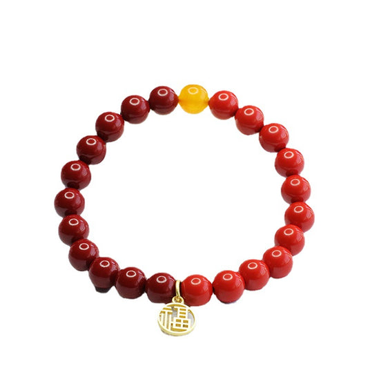 National Style Cinnabar and Sterling Silver Bracelet - Fortune's Favor Collection