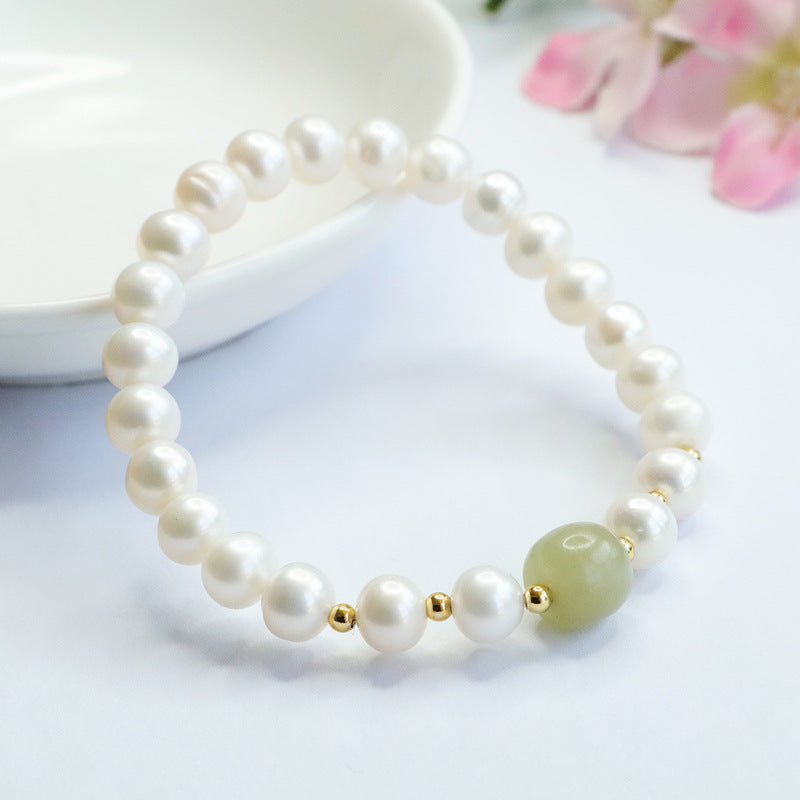 Jade and Freshwater Pearl Sterling Silver Bracelet - Fortune's Favor Collection