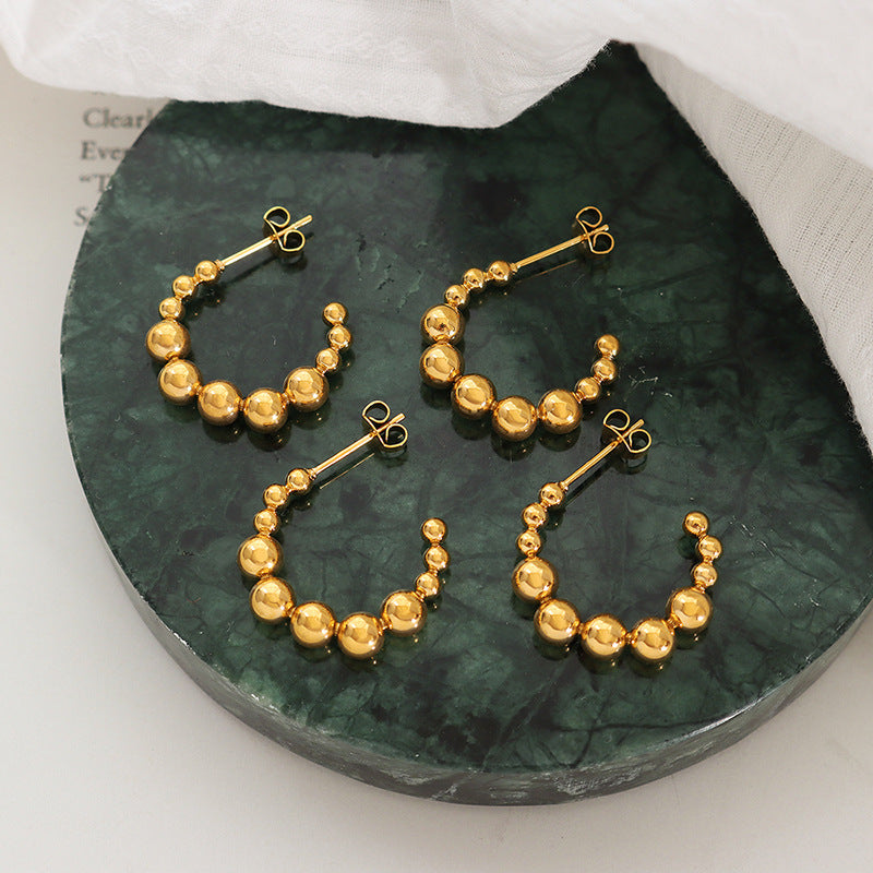 European and American Style Gold-Plated Beaded Earrings with Titanium Steel Ball Design