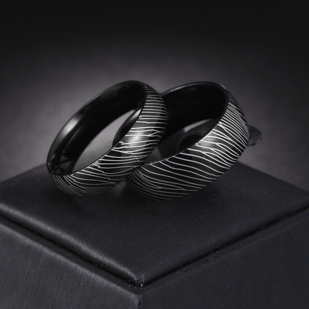 Titanium Steel Men's Ring with Annual Ring Pattern - Planderful Collection