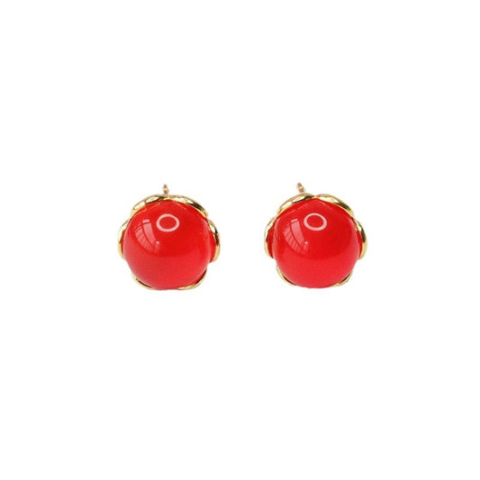 Green and Red Agate Sterling Silver Stud Earrings with Golden Petal Edge