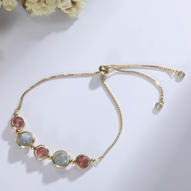 Exquisite Five Beads Crystal and Moonstone Bracelet for Women - Valentine's Day Gift